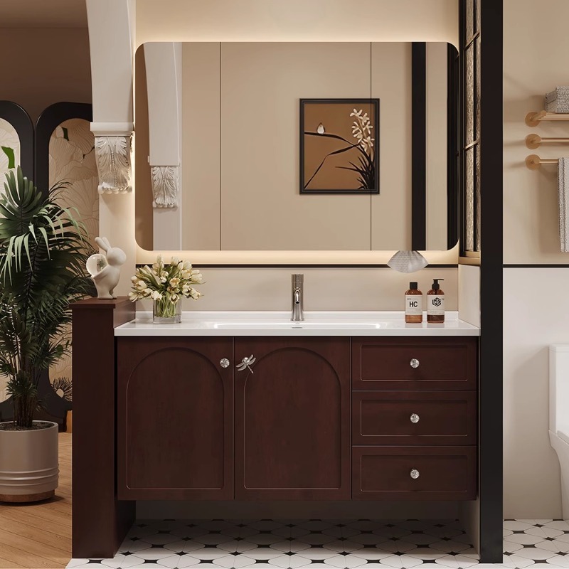 Home Bathroom Vanity Combo - ตู้เก็บของในห้องน้ำแบบติดผนัง ฮามากิ พร้อมกระจก ชั้นวางของเก๋ๆ สำหรับจัดเก็บน้ำหอม เครื่องสำอาง