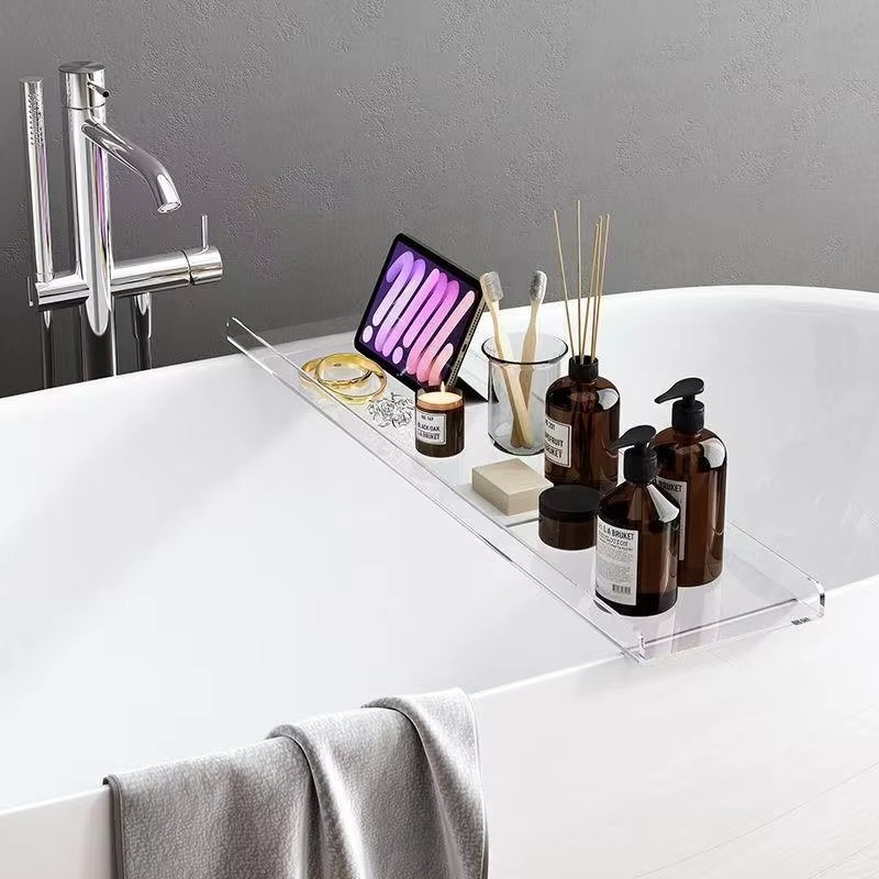 Bath Caddy Tray - แคดดี้อ่างอาบน้ําอะคริลิคพร้อมที่วางโทรศัพท์,ถาดอาบน้ํากันลื่นกันน้ําสําหรับสปา/ฝักบัว, ชั้นวางอ่างอาบน้ําแบบขยายได้ ‌