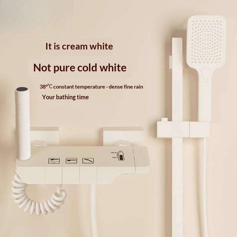 Home Bathroom Shower - ชุดฝักบัวอาบน้ำแบบไร้สาย รุ่นครีมมี่ อีซี่ ท็อปเลส ทำจากทองแดงทั้งชุด พร้อมระบบควบคุมอุณหภูมิ