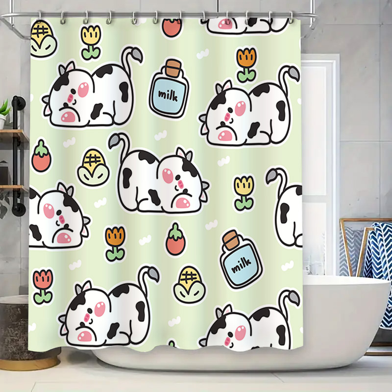 Adorable Home Bathroom Ideas - น่ารักวัวพิมพ์ผ้าม่านสําหรับตกแต่งห้องน้ําสีพาสเทลพร้อมขวดนมออกแบบน่ารักอุปกรณ์ตกแต่งบ้านไอเดียของขวัญ