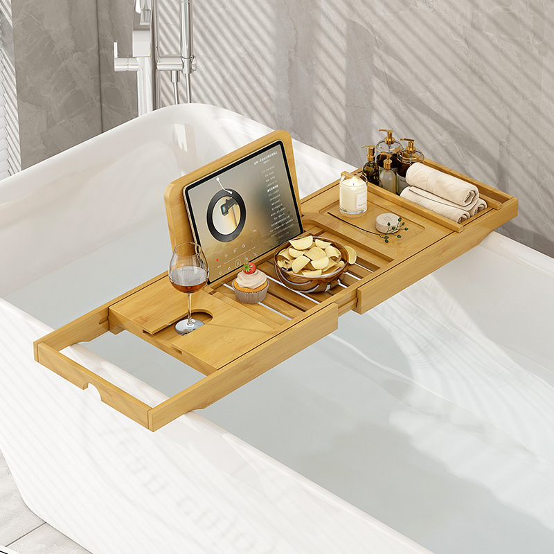 Bath Caddy Tray - ถาดวางของในอ่างอาบน้ำแบบขยายได้สุดหรู อุปกรณ์เสริมในอ่างอาบน้ำ ที่วางสบู่ ที่วางแท็บเล็ตกันลื่น ที่เก็บของ ชั้นวางในอ่างอาบน้ำ