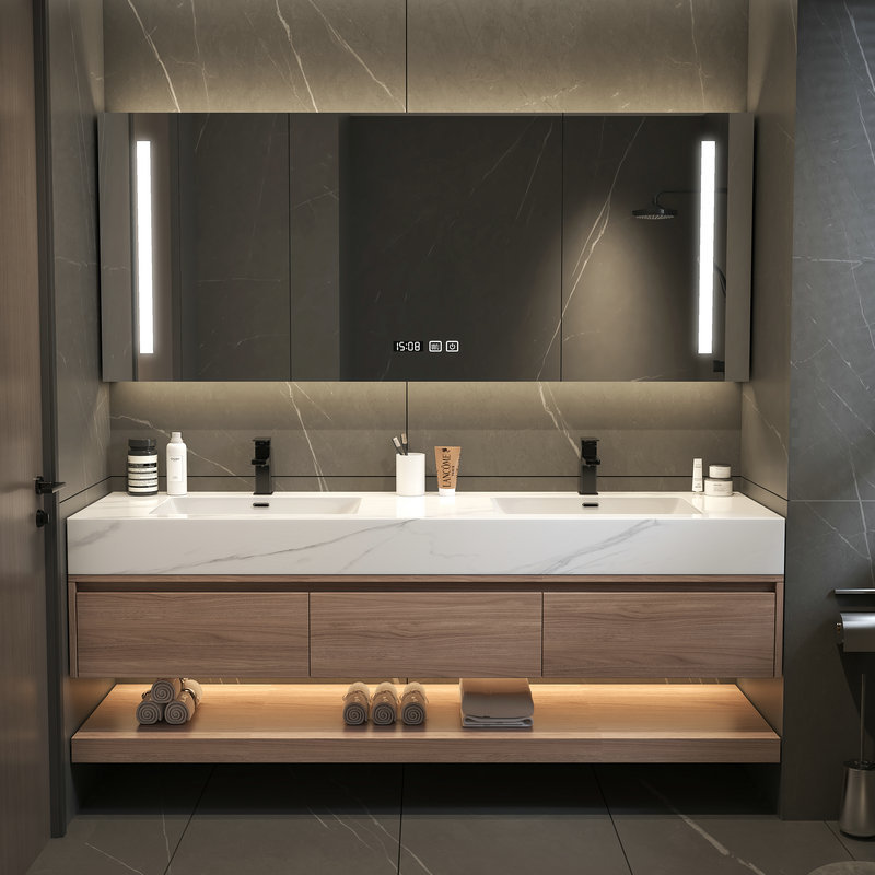 Home Bathroom Vanity Combo - เฟอร์นิเจอร์เก็บของในห้องน้ำสำหรับบ้าน ตู้เก็บของ 120-180 ซม. อ่างล้างหน้าหรูหรา แบบติดตั้งในตัว