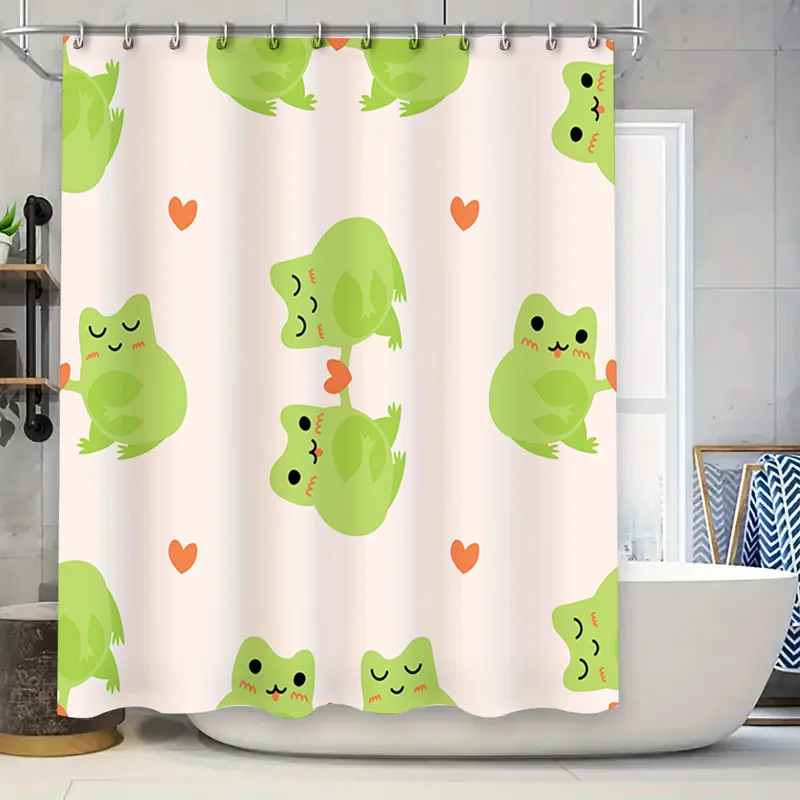 Adorable Home Bathroom Ideas - น่ารักกบสีเขียว Love Heart ผ้าม่านสําหรับตกแต่งห้องน้ําสีชมพูสีขาวผ้ากันน้ําตกแต่งบ้าน Perfect Gift