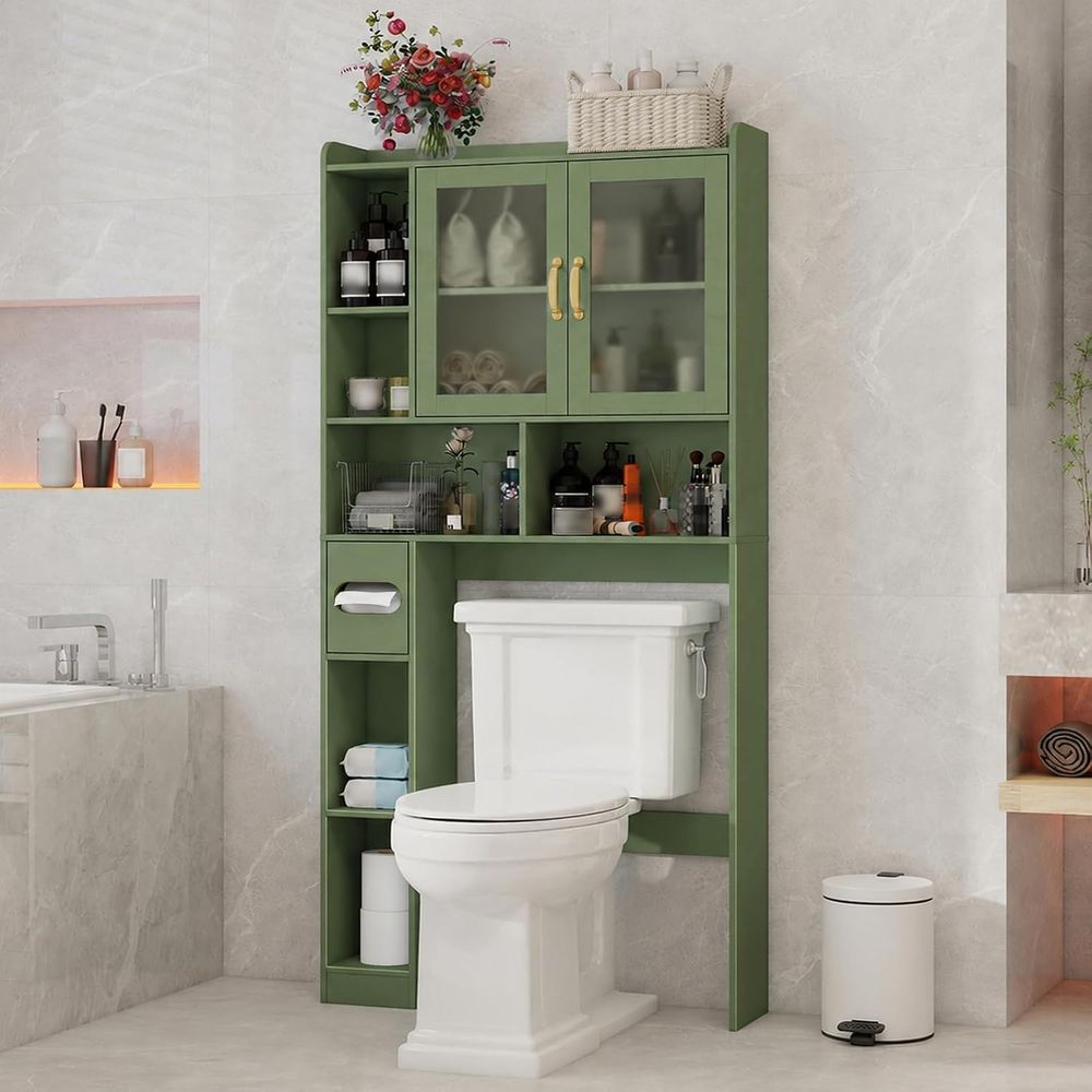 Home For Bathroom - ตู้เก็บของอะคริลิกแบบประหยัดพื้นที่สำหรับวางเหนือโถสุขภัณฑ์ เหมาะสำหรับห้องน้ำ ห้องสุขา และห้องซักรีด สีเขียว