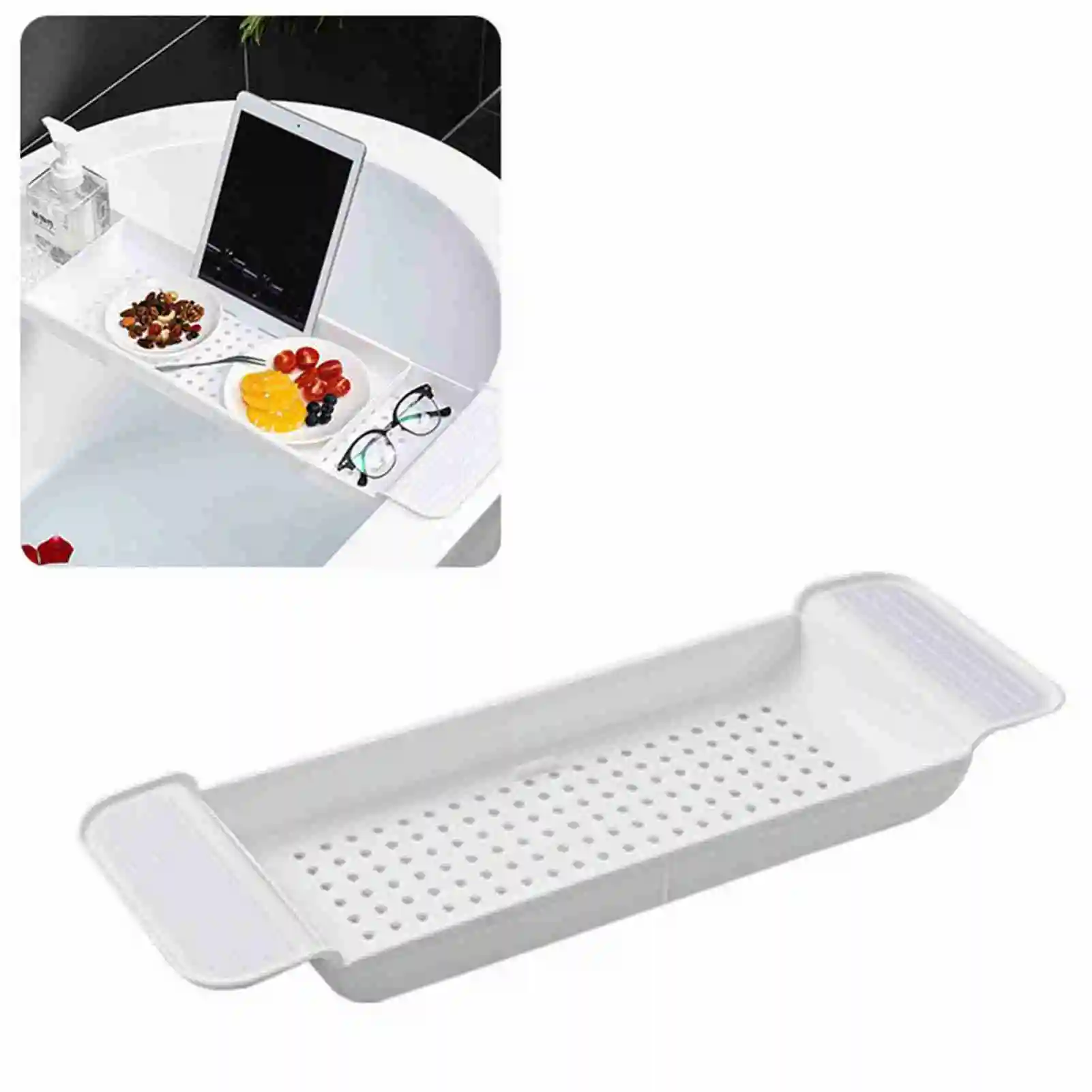 Bath Caddy Tray - ถาดวางอ่างอาบน้ำแบบขยายได้ 1 ชิ้น วัสดุพลาสติก วางได้มั่นคง ดีไซน์ระบายน้ำได้