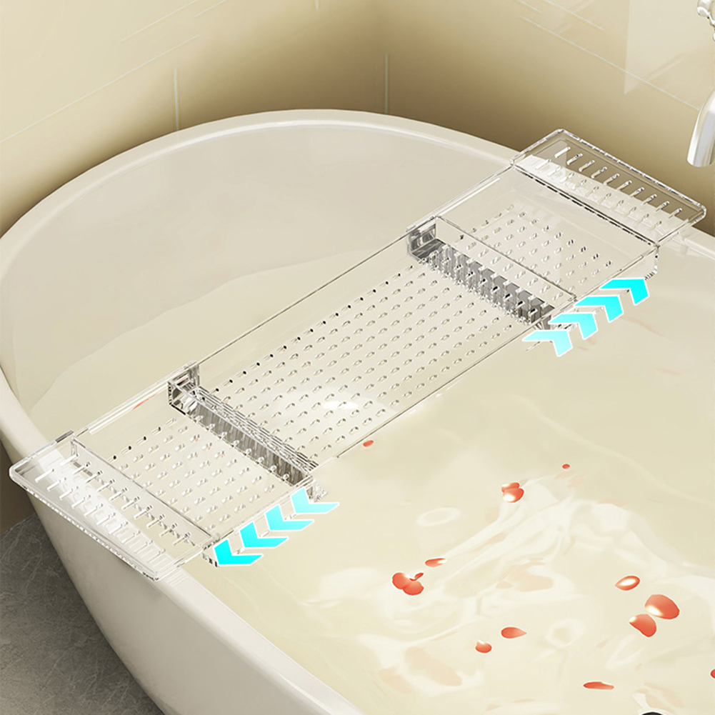 Bath Caddy Tray - ถาดวางของในอ่างอาบน้ำแบบขยายได้สุดหรู - พร้อมที่วางไวน์และหนังสือ ถาดอ่างอาบน้ำแบบขยายได้ โต๊ะอ่างอาบน้ำอเนกประสงค์