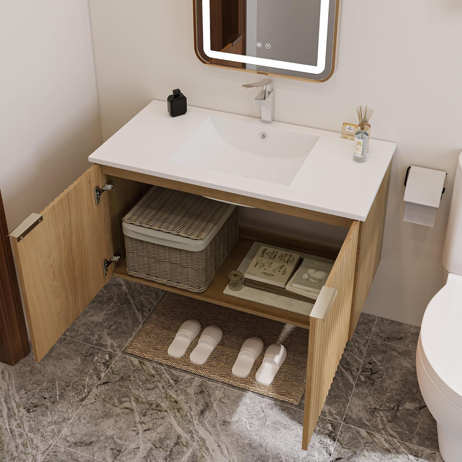 ตู้ห้องน้ำแบบลอยตัวทันสมัยพร้อ - Home For Bathroom บทวิจารณ์และราคา