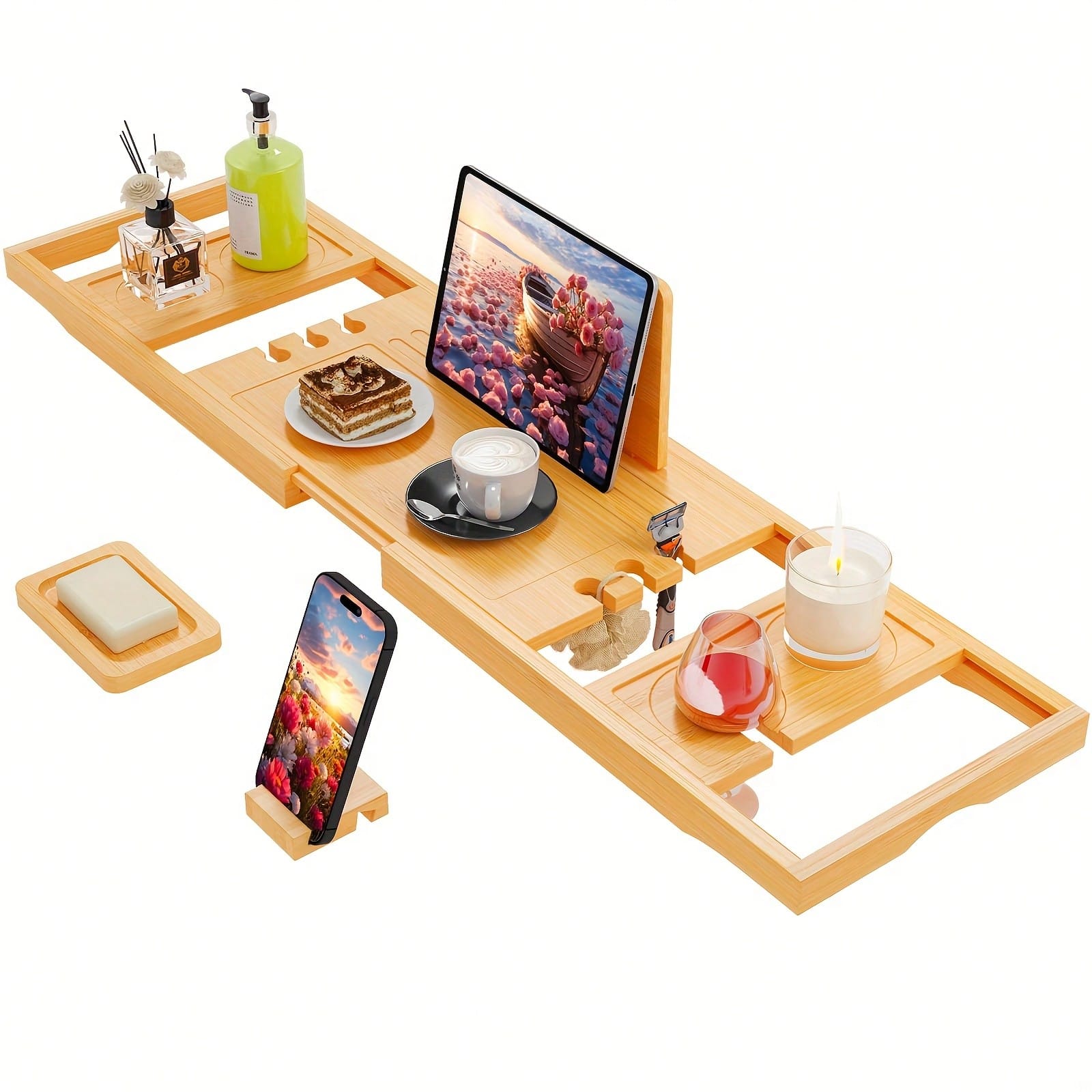 ถาดวางของในอ่างอาบน้ำไม้ไผ่, ท - Bath Caddy Tray บทวิจารณ์และราคา