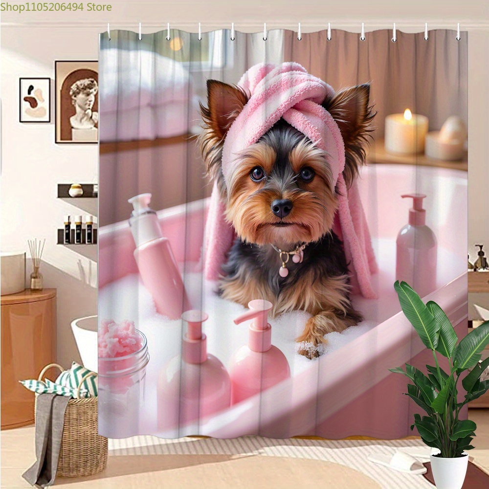 ม่านอาบน้ำลายสุนัขยอร์คกี้น่าร - Adorable Home Bathroom Ideas บทวิจารณ์และราคา