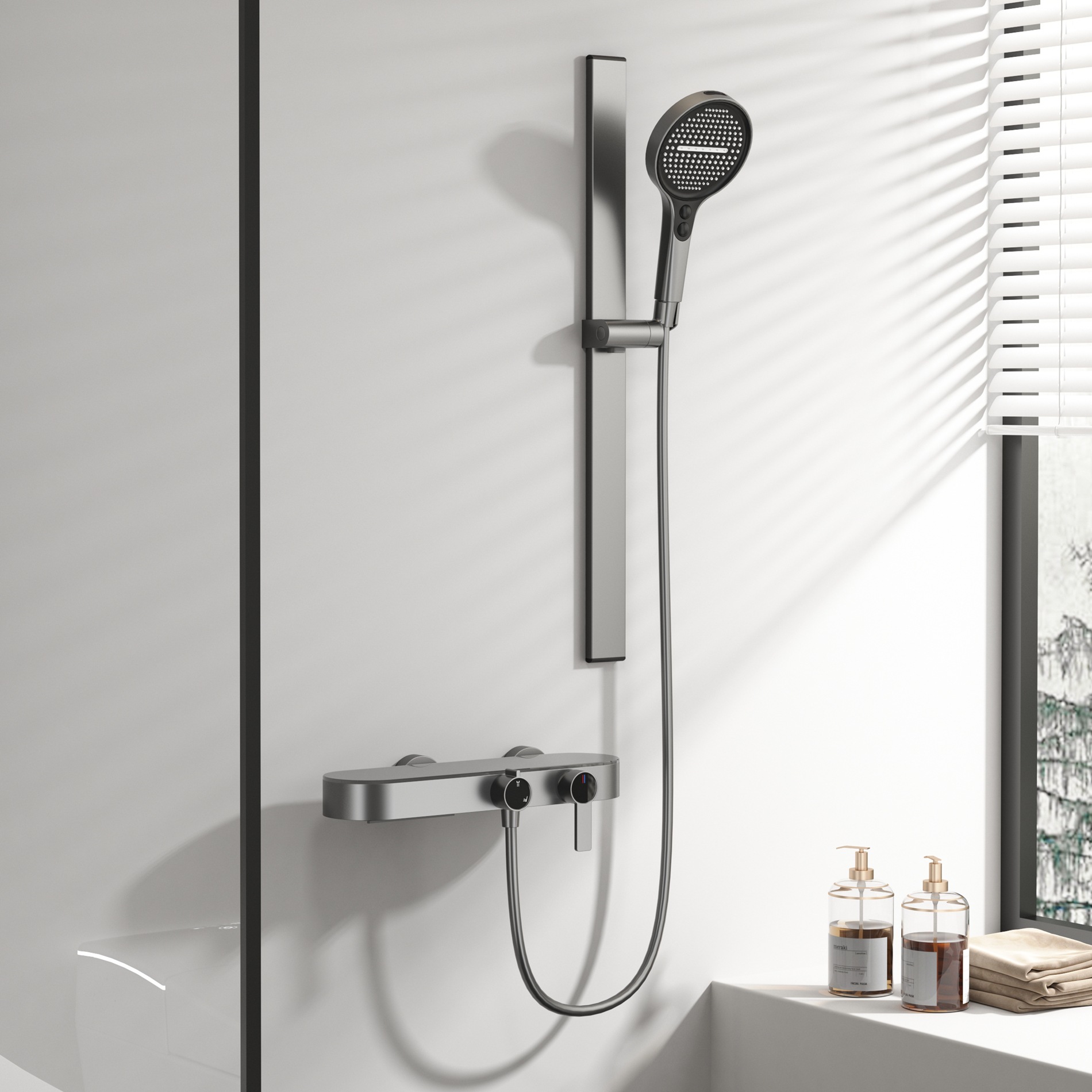 ชุดฝักบัวสีเทากันเมทัลสำหรับใช - Home Bathroom Shower บทวิจารณ์และราคา