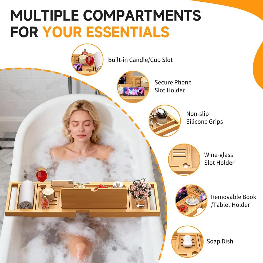 ถาดวางของในห้องน้ำไม้ไผ่ดีไซน์ - Bath Caddy Tray บทวิจารณ์และราคา